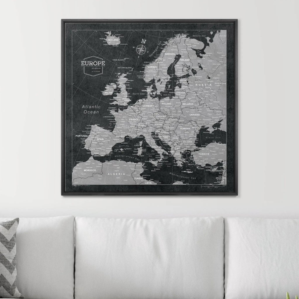 Push Pin Europe Map Pin Board - Modern Slate - Pins Included! - Liza Pruitt