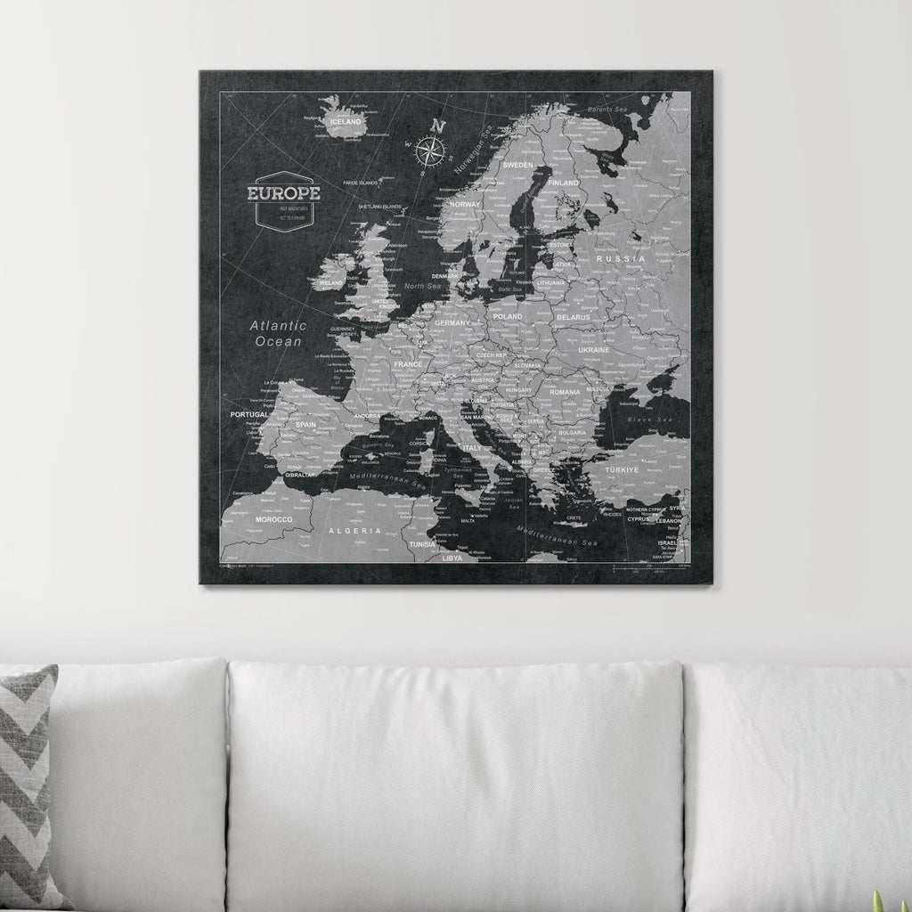 Push Pin Europe Map Pin Board - Modern Slate - Pins Included! - Liza Pruitt