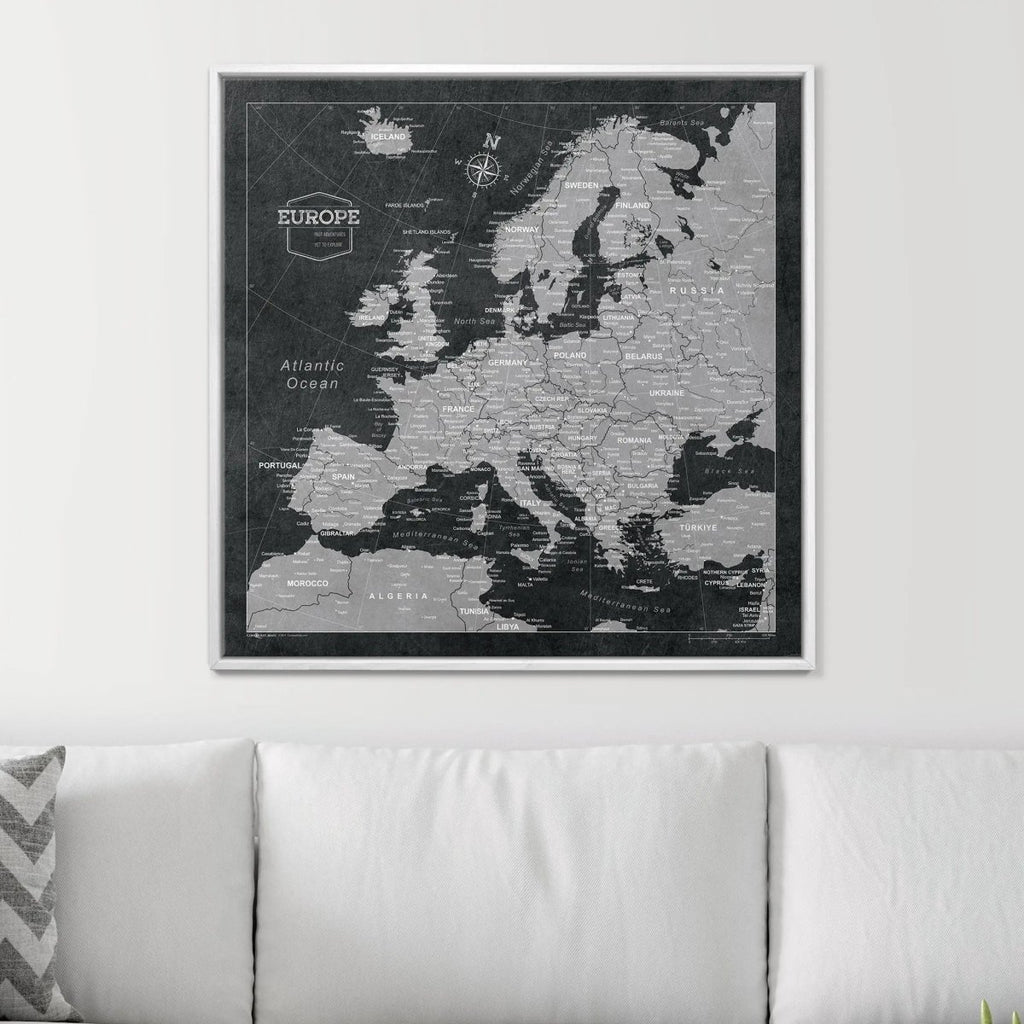 Push Pin Europe Map Pin Board - Modern Slate - Pins Included! - Liza Pruitt