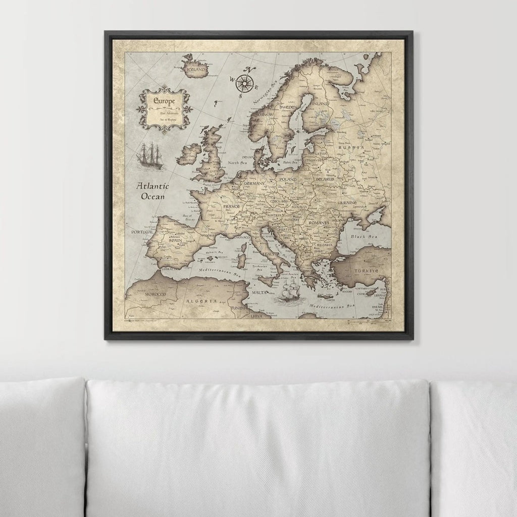 Push Pin Europe Map Pin Board - Rustic Vintage - Pins Included! - Liza Pruitt