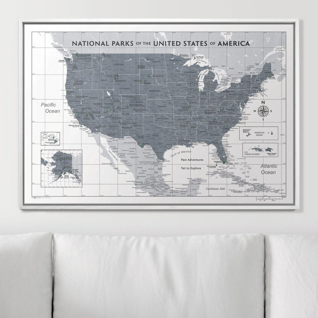 Push Pin National Parks Map - Dark Gray Color Splash - Pins Included! - Liza Pruitt