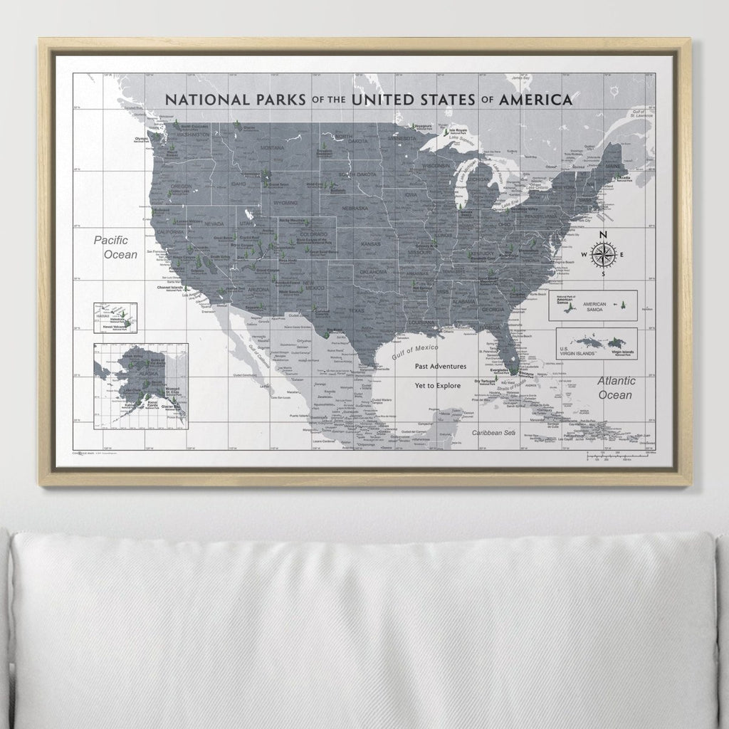 Push Pin National Parks Map - Dark Gray Color Splash - Pins Included! - Liza Pruitt