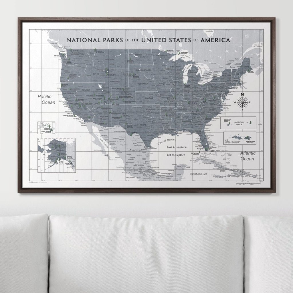 Push Pin National Parks Map - Dark Gray Color Splash - Pins Included! - Liza Pruitt