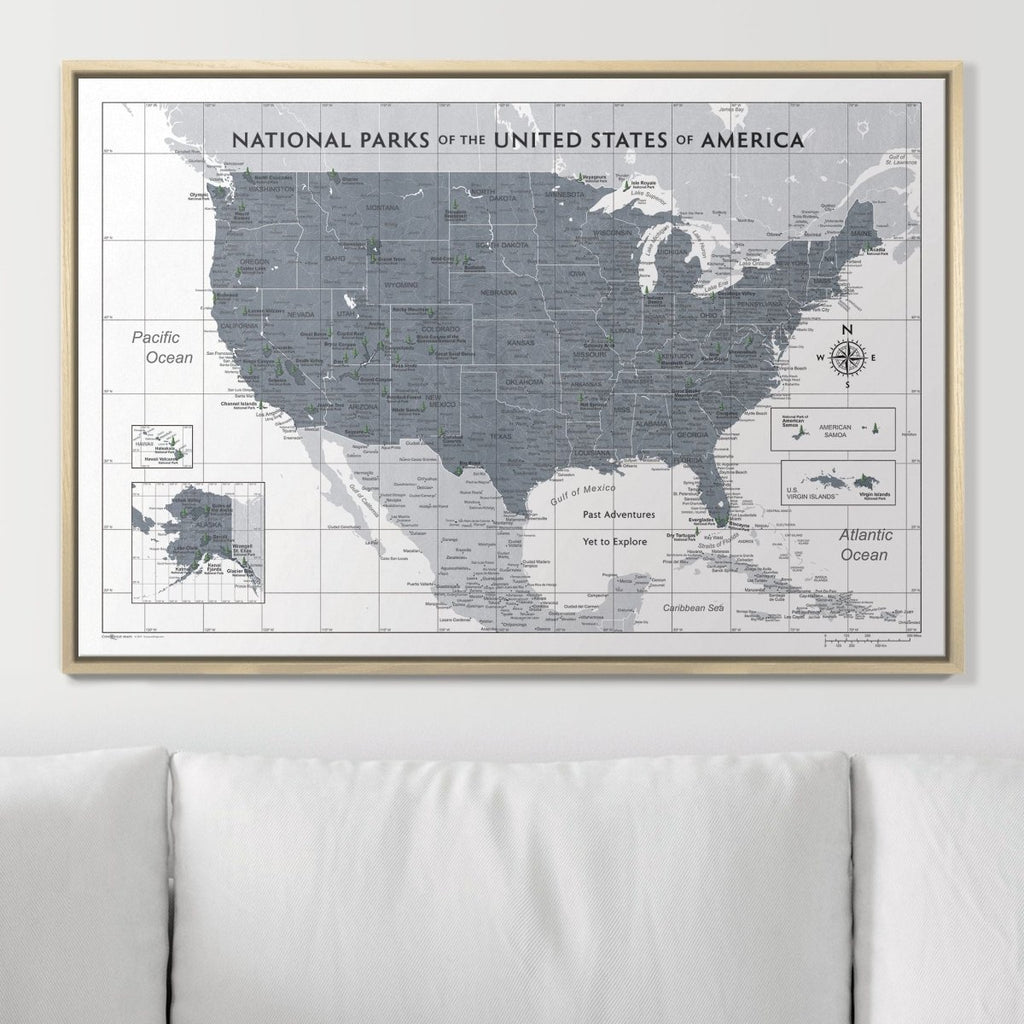 Push Pin National Parks Map - Dark Gray Color Splash - Pins Included! - Liza Pruitt
