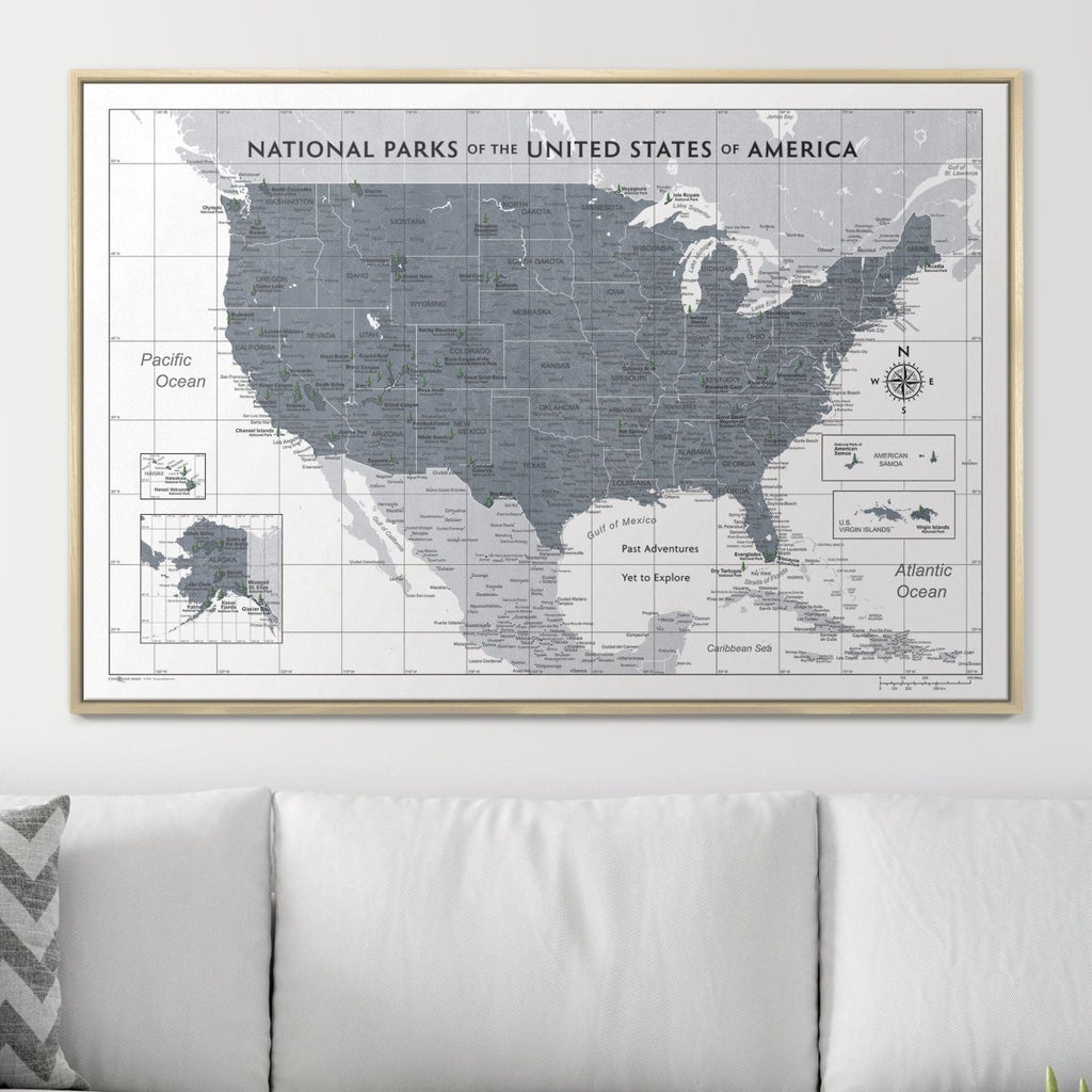Push Pin National Parks Map - Dark Gray Color Splash - Pins Included! - Liza Pruitt