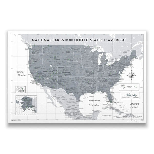 Push Pin National Parks Map - Dark Gray Color Splash - Pins Included! - Liza Pruitt