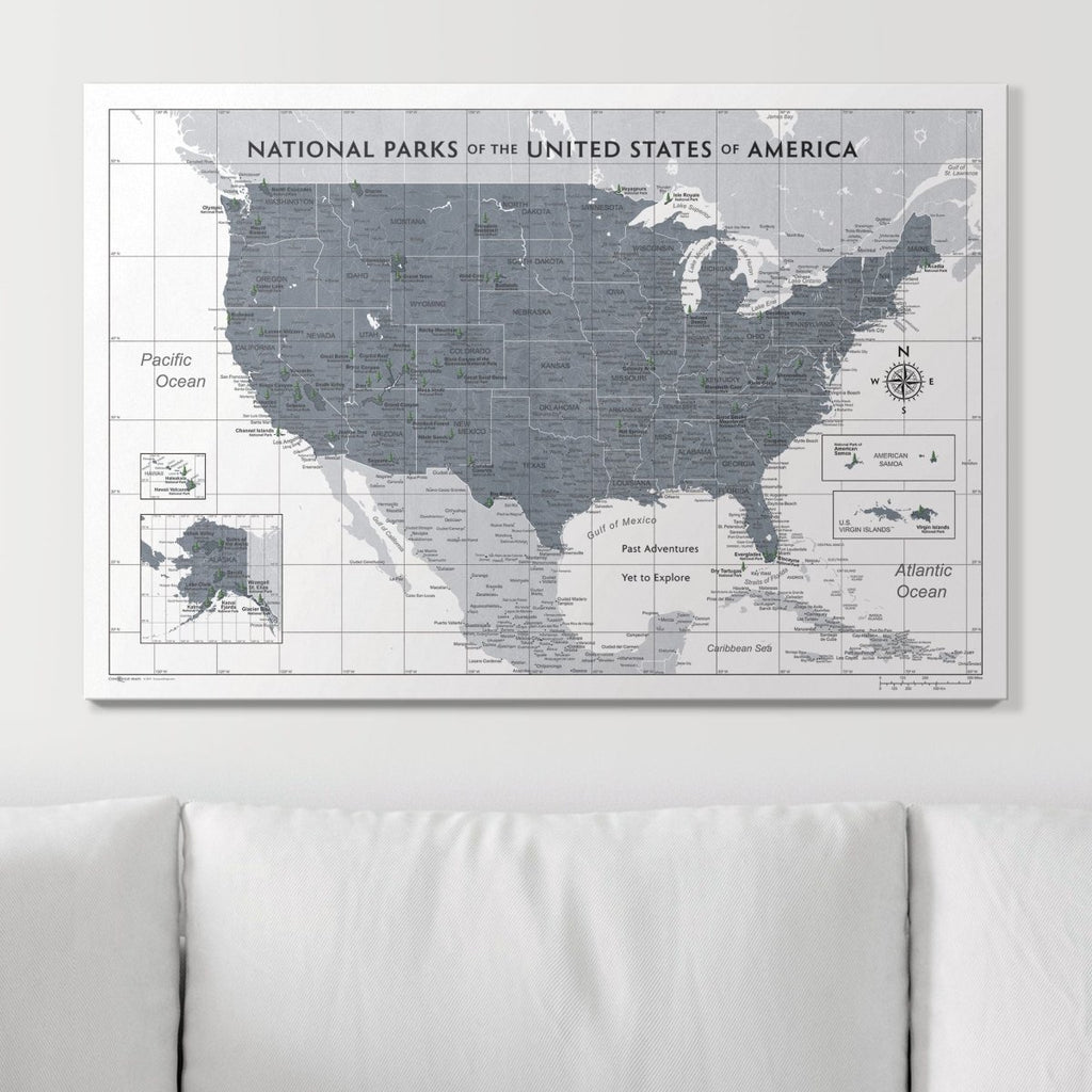 Push Pin National Parks Map - Dark Gray Color Splash - Pins Included! - Liza Pruitt