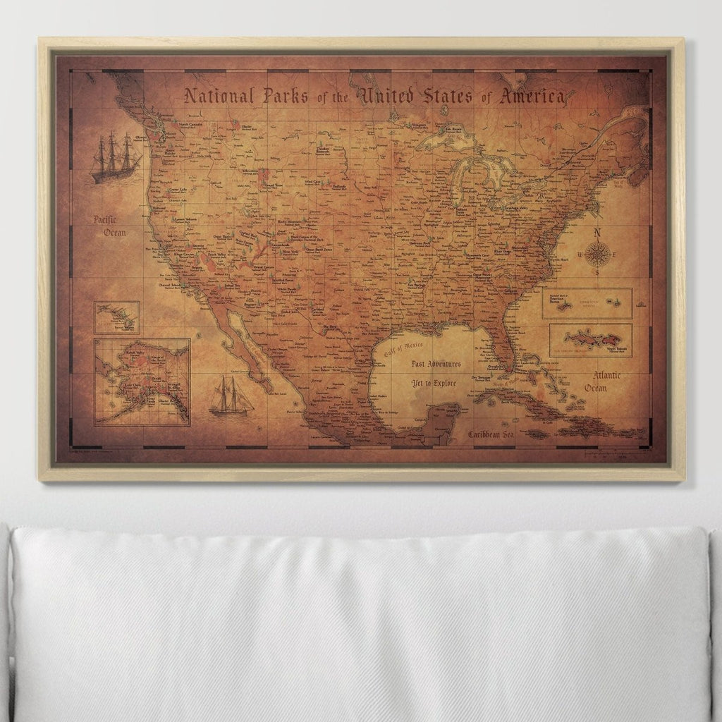 Push Pin National Parks Map - Golden Aged - Pins Included! - Liza Pruitt