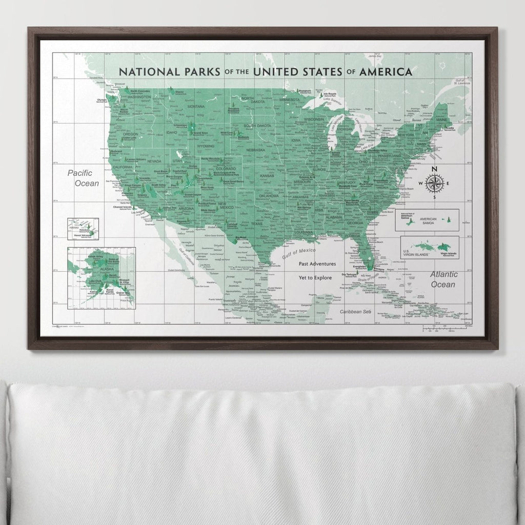 Push Pin National Parks Map - Green Color Splash - Pins Included! - Liza Pruitt