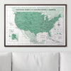 Push Pin National Parks Map - Green Color Splash - Pins Included! - Liza Pruitt