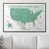 Push Pin National Parks Map - Green Color Splash - Pins Included! - Liza Pruitt