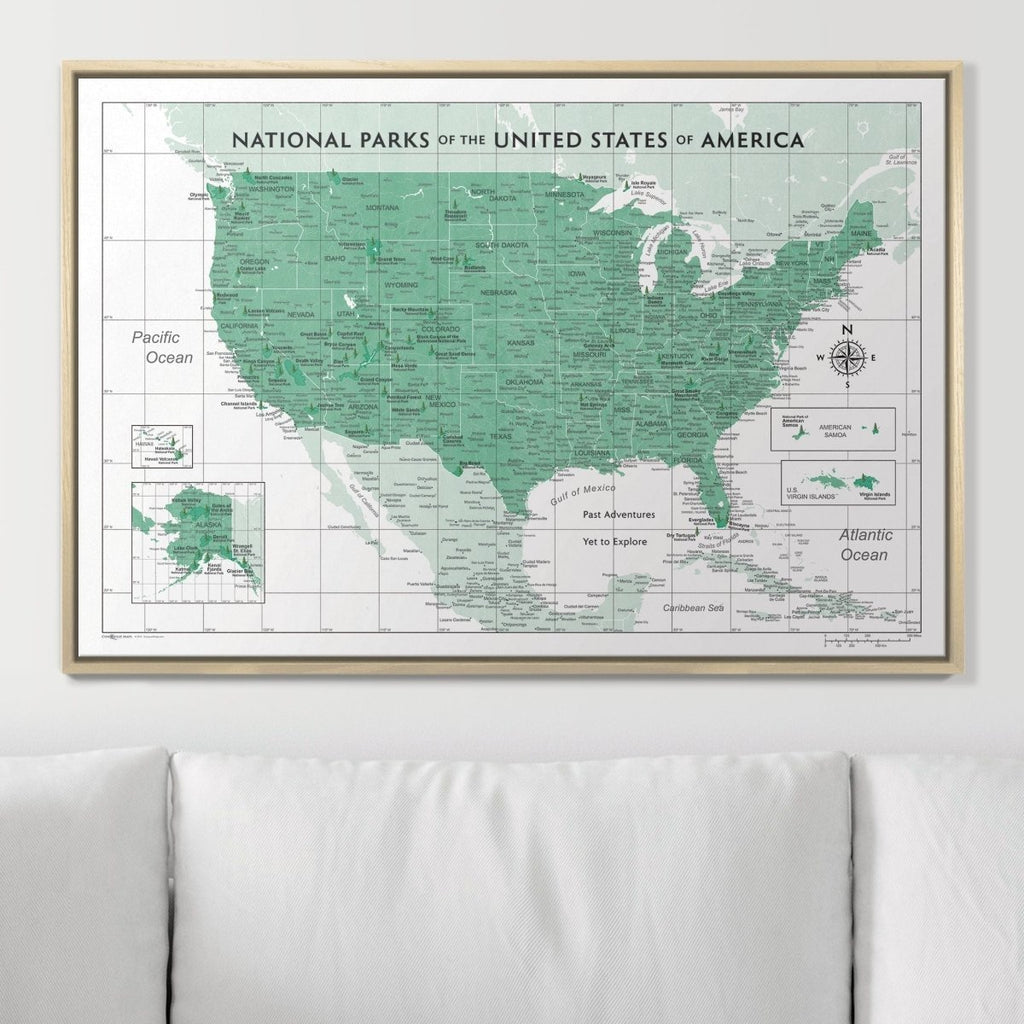 Push Pin National Parks Map - Green Color Splash - Pins Included! - Liza Pruitt