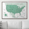 Push Pin National Parks Map - Green Color Splash - Pins Included! - Liza Pruitt