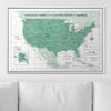 Push Pin National Parks Map - Green Color Splash - Pins Included! - Liza Pruitt