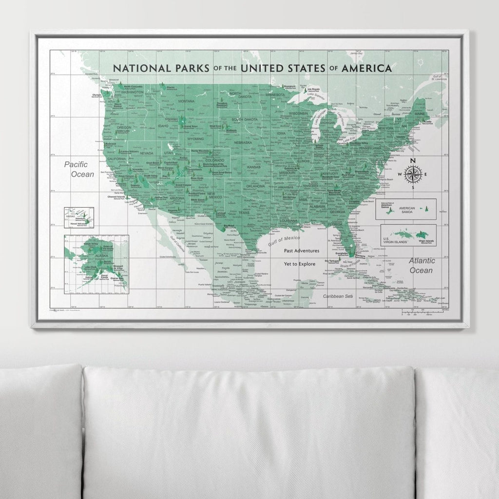 Push Pin National Parks Map - Green Color Splash - Pins Included! - Liza Pruitt