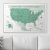 Push Pin National Parks Map - Green Color Splash - Pins Included! - Liza Pruitt