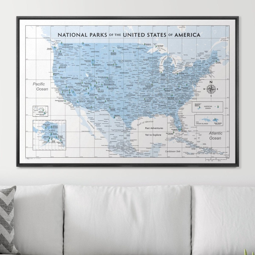 Push Pin National Parks Map - Light Blue Color Splash - Pins Included! - Liza Pruitt