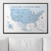 Push Pin National Parks Map - Light Blue Color Splash - Pins Included! - Liza Pruitt