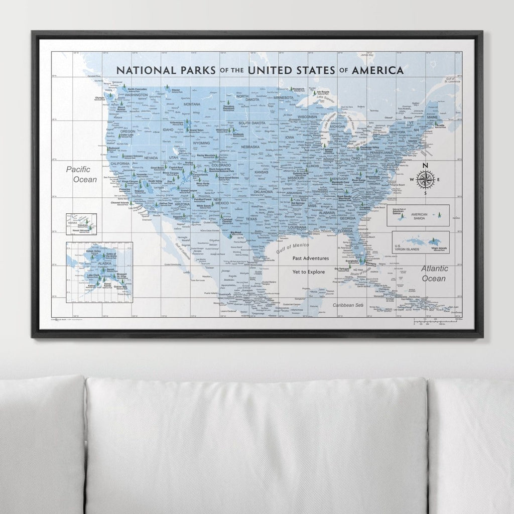 Push Pin National Parks Map - Light Blue Color Splash - Pins Included! - Liza Pruitt