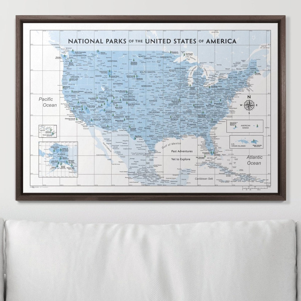 Push Pin National Parks Map - Light Blue Color Splash - Pins Included! - Liza Pruitt
