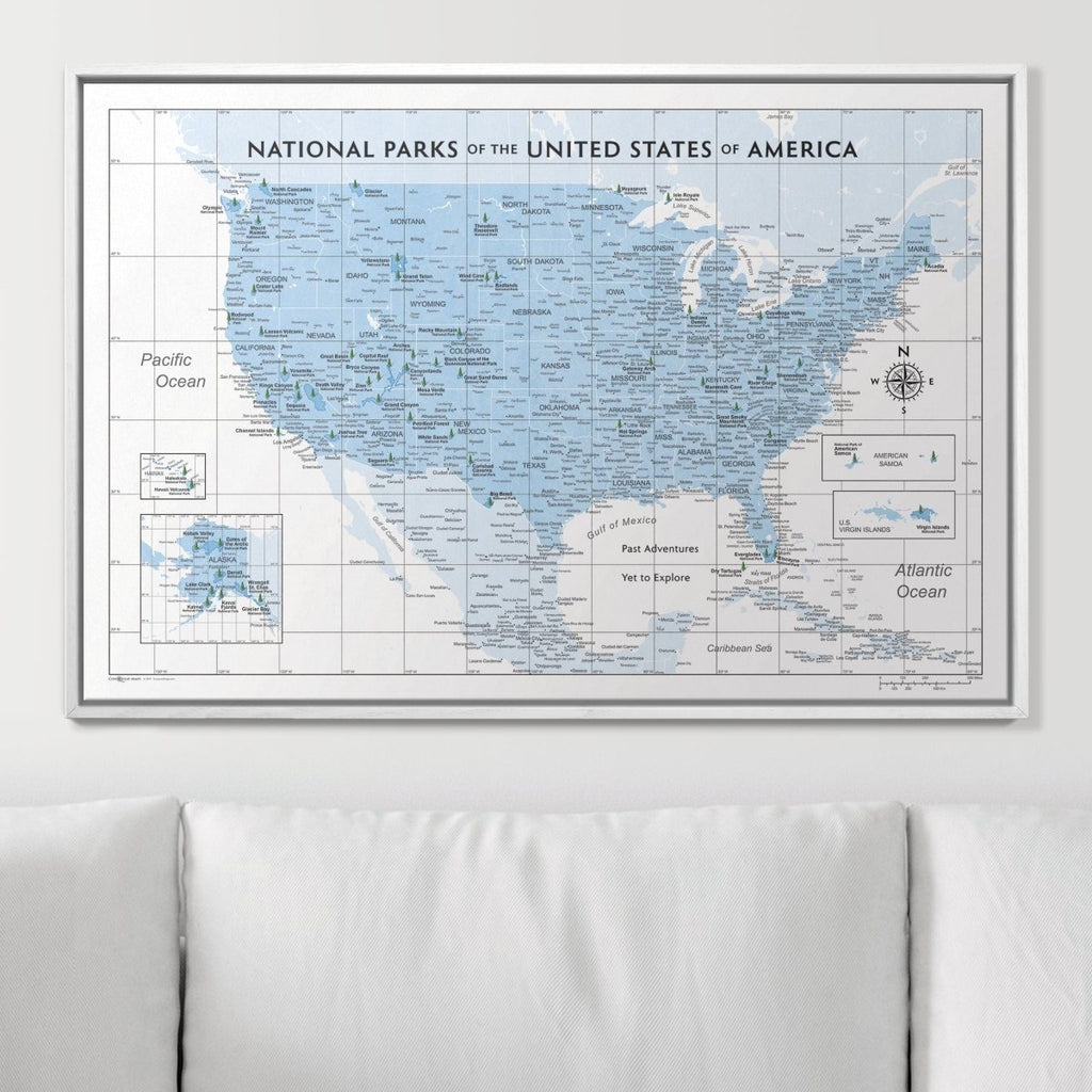 Push Pin National Parks Map - Light Blue Color Splash - Pins Included! - Liza Pruitt
