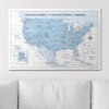 Push Pin National Parks Map - Light Blue Color Splash - Pins Included! - Liza Pruitt