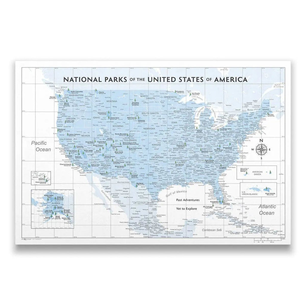 Push Pin National Parks Map - Light Blue Color Splash - Pins Included! - Liza Pruitt