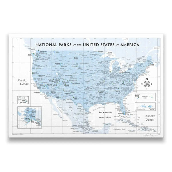 Push Pin National Parks Map - Light Blue Color Splash - Pins Included! - Liza Pruitt