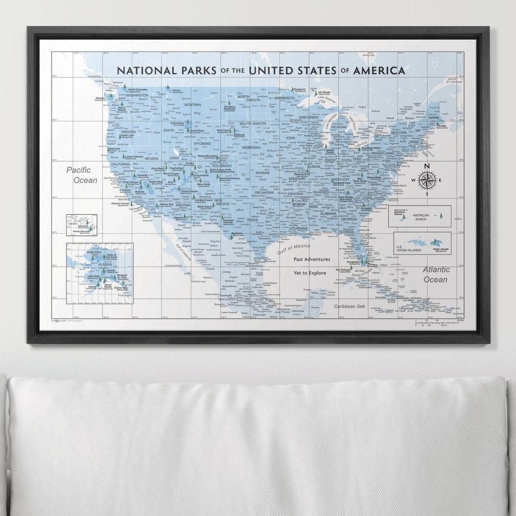 Push Pin National Parks Map - Light Blue Color Splash - Pins Included! - Liza Pruitt