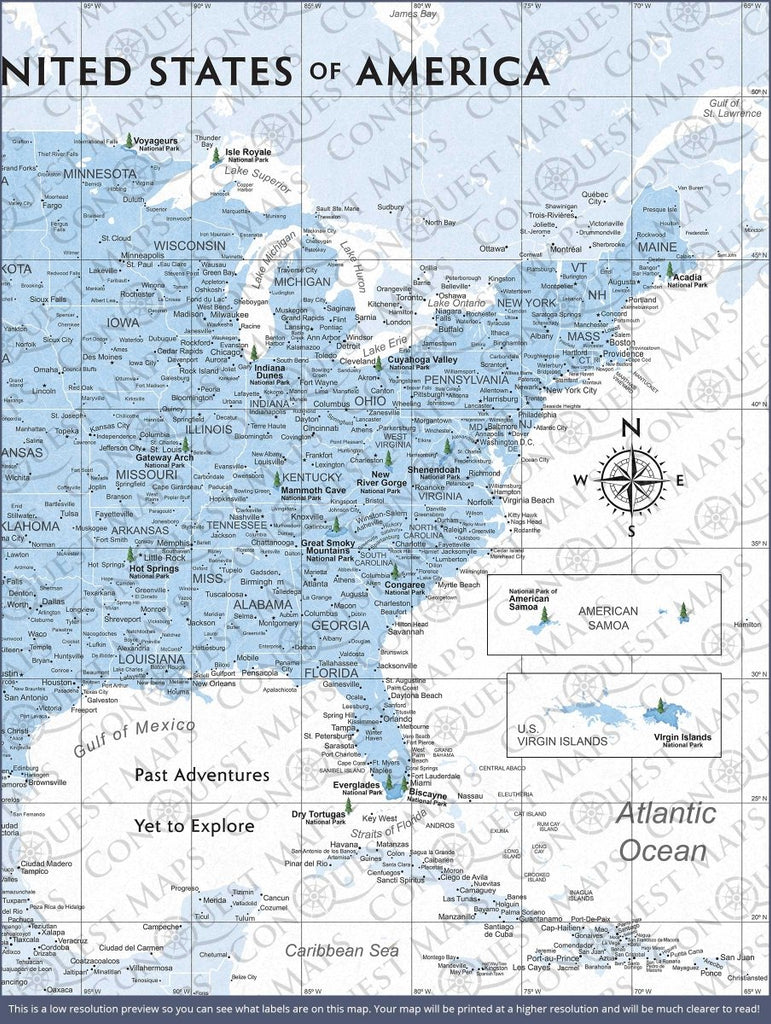 Push Pin National Parks Map - Light Blue Color Splash - Pins Included! - Liza Pruitt