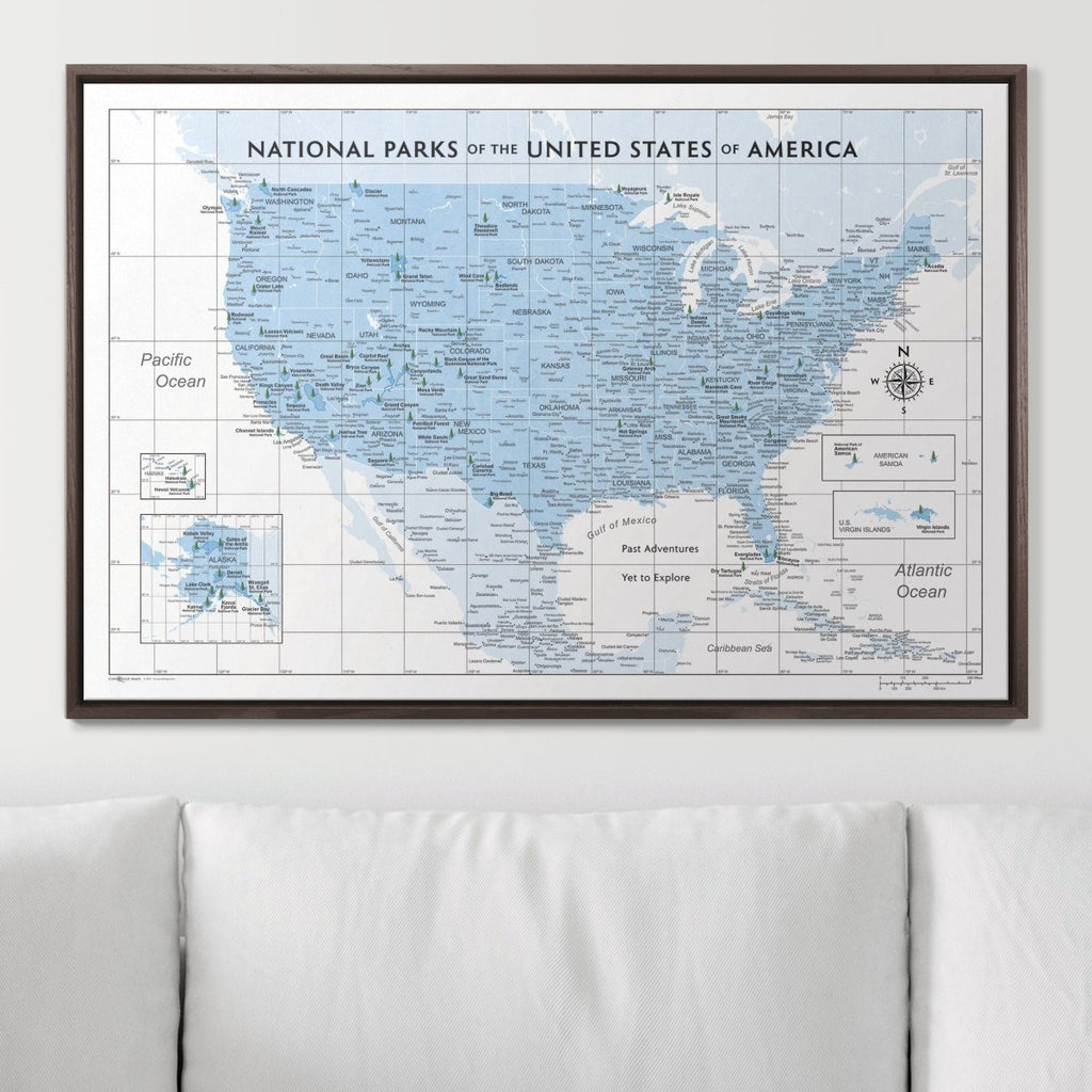 Push Pin National Parks Map - Light Blue Color Splash - Pins Included! - Liza Pruitt