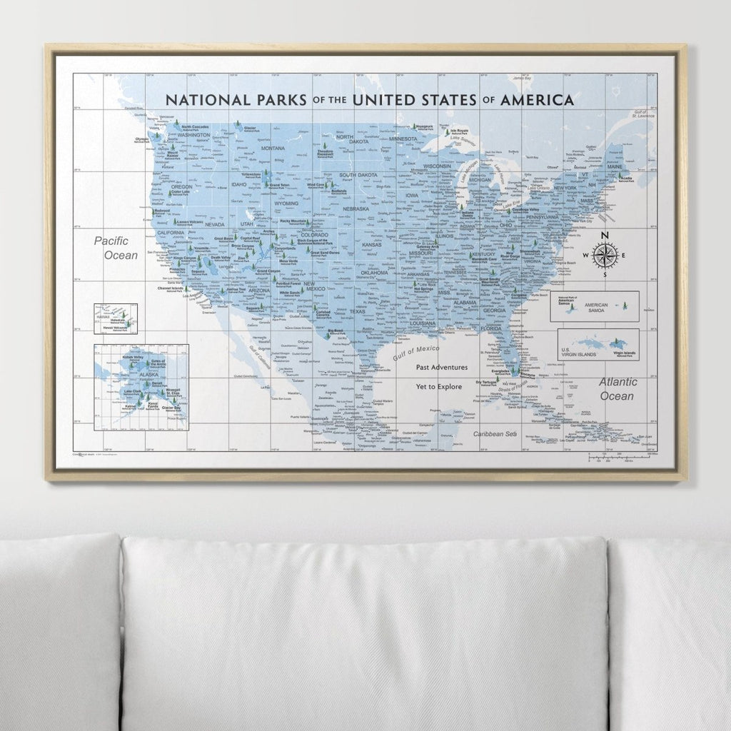 Push Pin National Parks Map - Light Blue Color Splash - Pins Included! - Liza Pruitt
