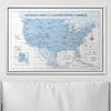 Push Pin National Parks Map - Light Blue Color Splash - Pins Included! - Liza Pruitt