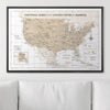 Push Pin National Parks Map - Light Brown Color Splash - Pins Included! - Liza Pruitt