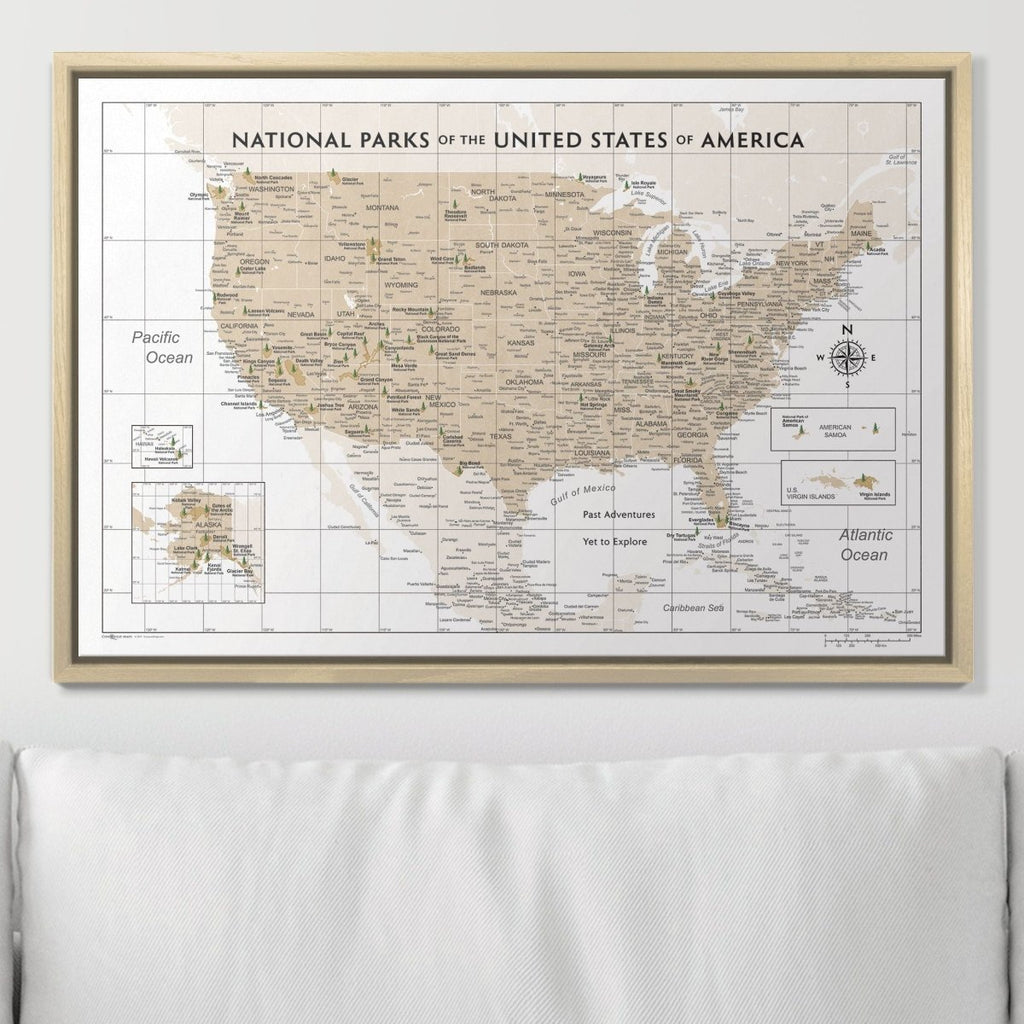 Push Pin National Parks Map - Light Brown Color Splash - Pins Included! - Liza Pruitt