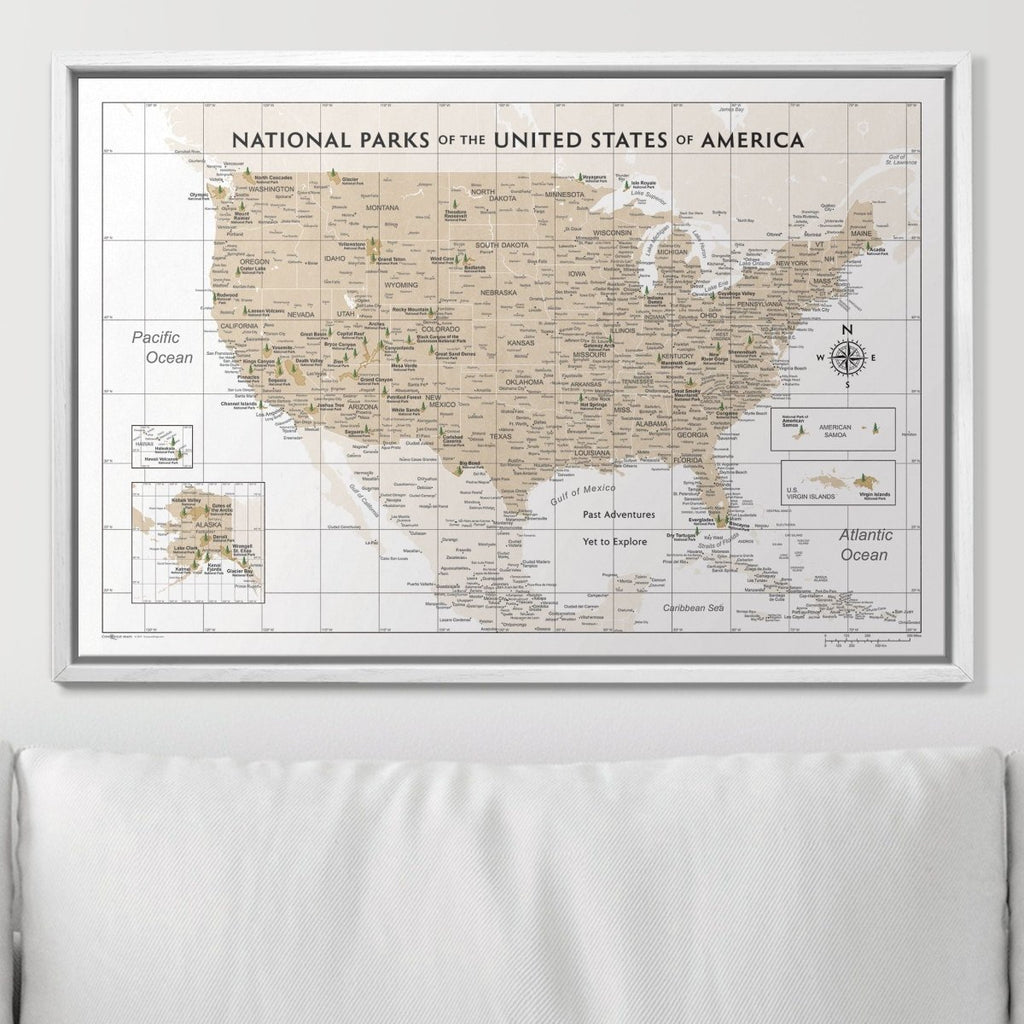Push Pin National Parks Map - Light Brown Color Splash - Pins Included! - Liza Pruitt