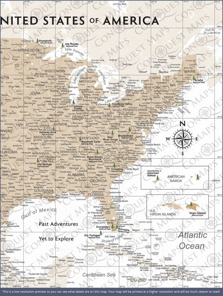 Push Pin National Parks Map - Light Brown Color Splash - Pins Included! - Liza Pruitt