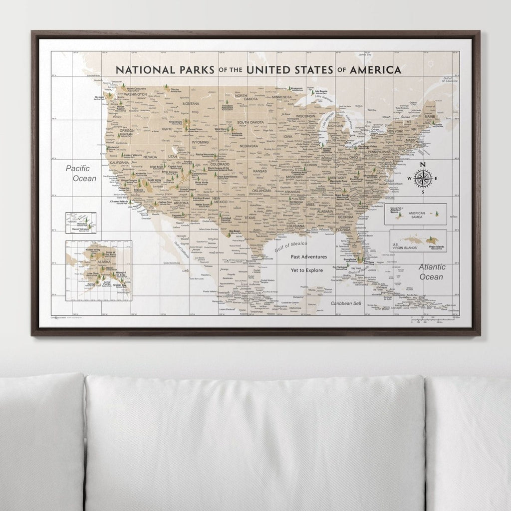 Push Pin National Parks Map - Light Brown Color Splash - Pins Included! - Liza Pruitt