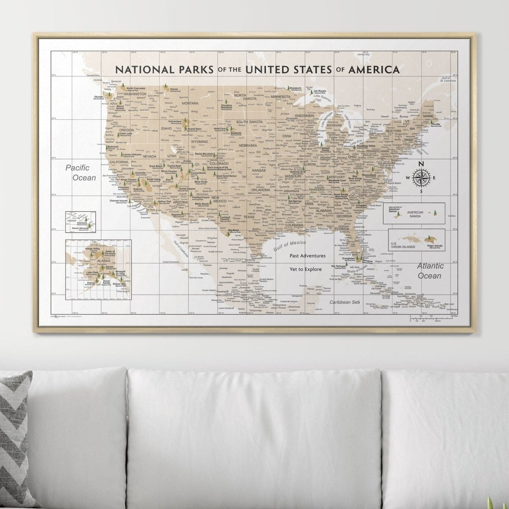 Push Pin National Parks Map - Light Brown Color Splash - Pins Included! - Liza Pruitt