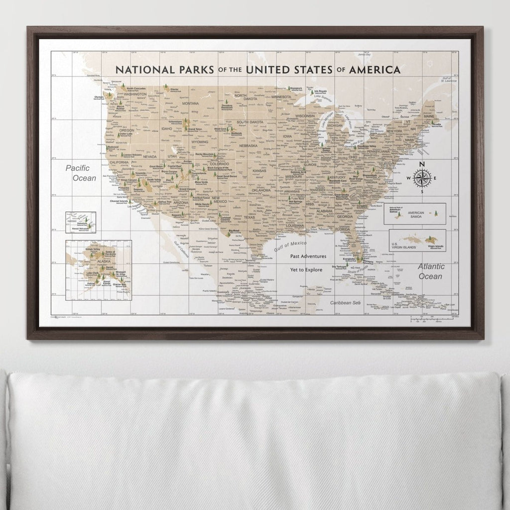 Push Pin National Parks Map - Light Brown Color Splash - Pins Included! - Liza Pruitt