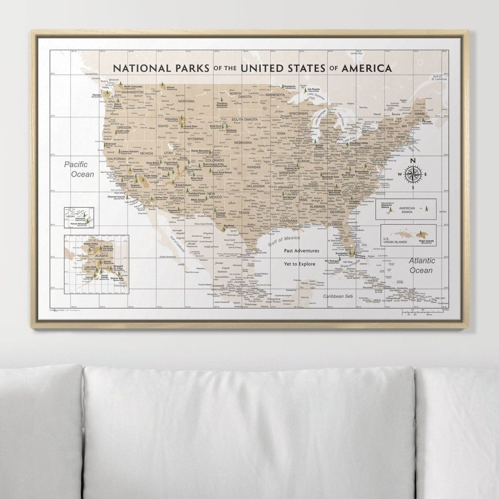 Push Pin National Parks Map - Light Brown Color Splash - Pins Included! - Liza Pruitt