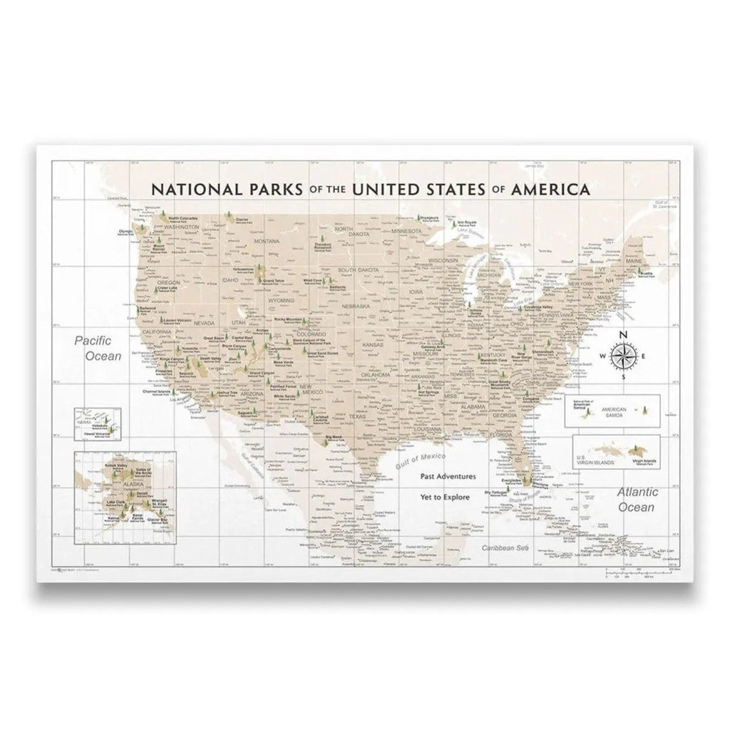 Push Pin National Parks Map - Light Brown Color Splash - Pins Included! - Liza Pruitt