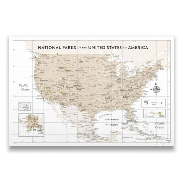 Push Pin National Parks Map - Light Brown Color Splash - Pins Included! - Liza Pruitt