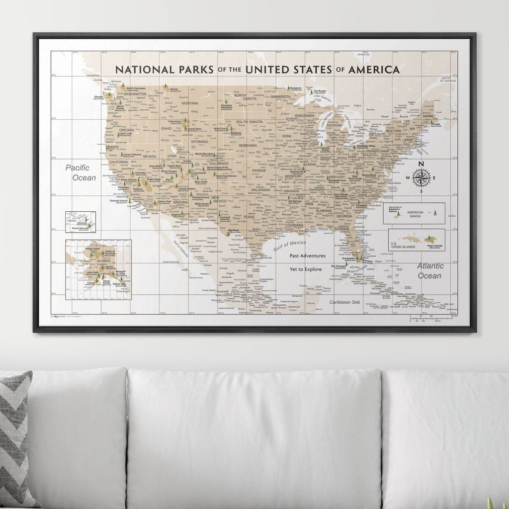 Push Pin National Parks Map - Light Brown Color Splash - Pins Included! - Liza Pruitt
