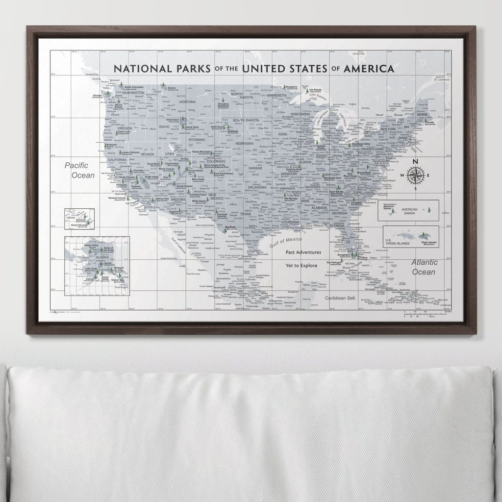 Push Pin National Parks Map - Light Gray Color Splash - Pins Included! - Liza Pruitt