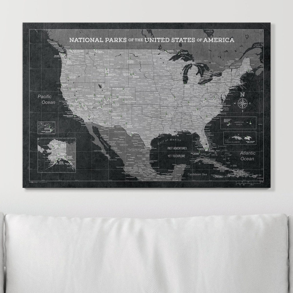Push Pin National Parks Map - Modern Slate - Pins Included! - Liza Pruitt