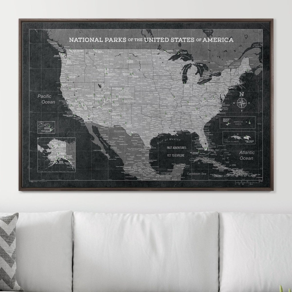 Push Pin National Parks Map - Modern Slate - Pins Included! - Liza Pruitt
