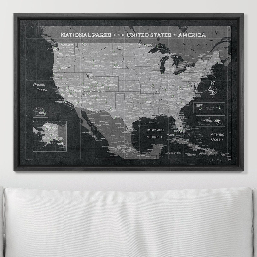 Push Pin National Parks Map - Modern Slate - Pins Included! - Liza Pruitt
