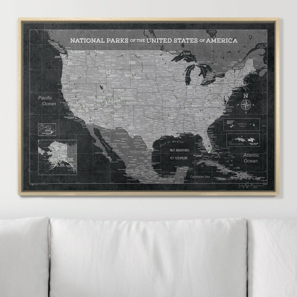Push Pin National Parks Map - Modern Slate - Pins Included! - Liza Pruitt