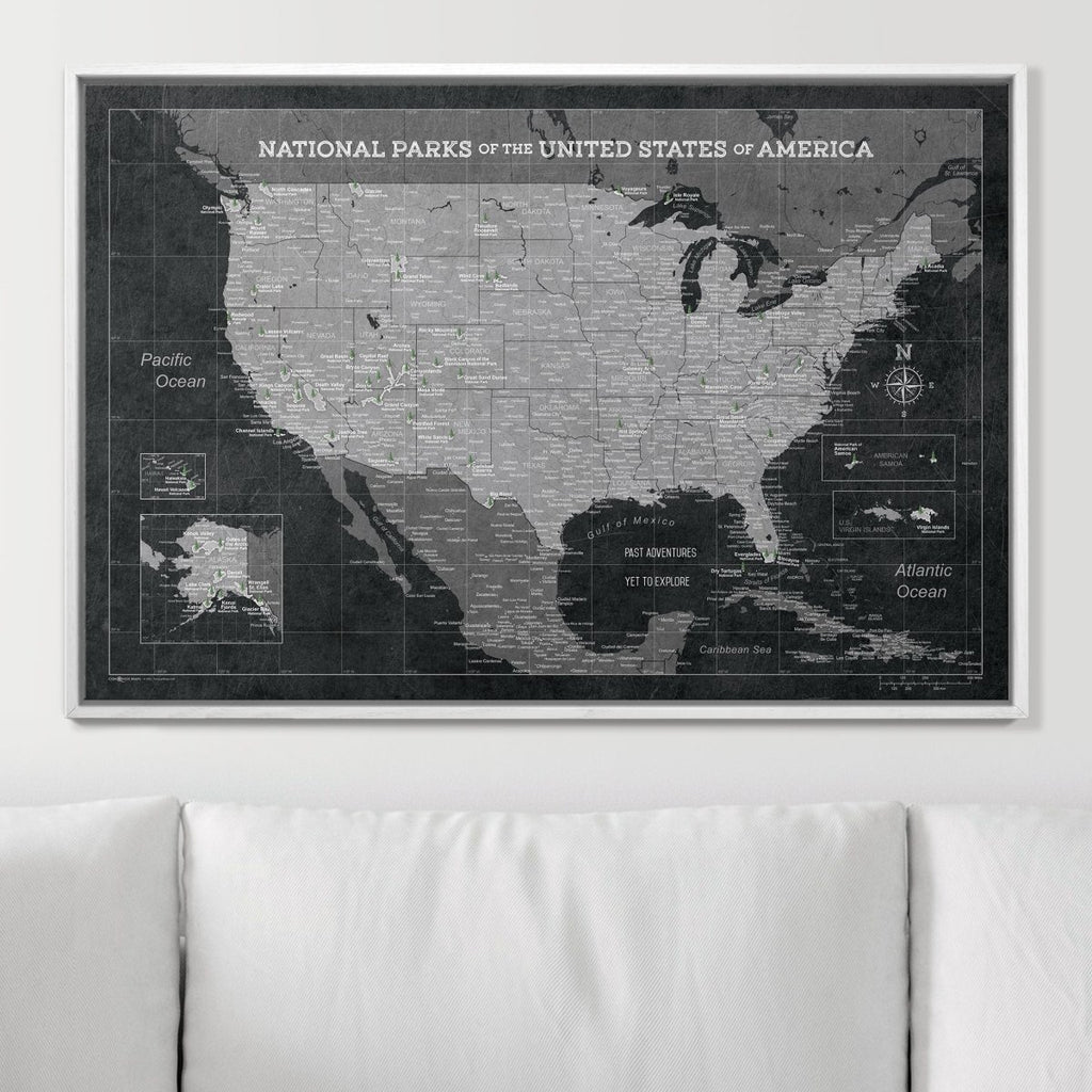 Push Pin National Parks Map - Modern Slate - Pins Included! - Liza Pruitt